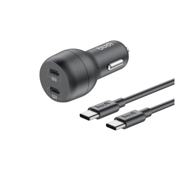 شارژر فندکی بودی مدل Budi CC108RTTB با خروجی USB-C و توان 40 وات به همراه کابل USB-C به USB-C