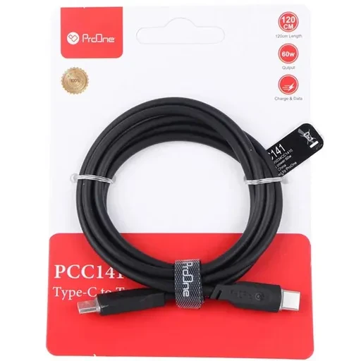 کابل شارژ USB-C به USB-C پرووان مدل ProOne PCC141 توان 60 وات طول 1.2 متر