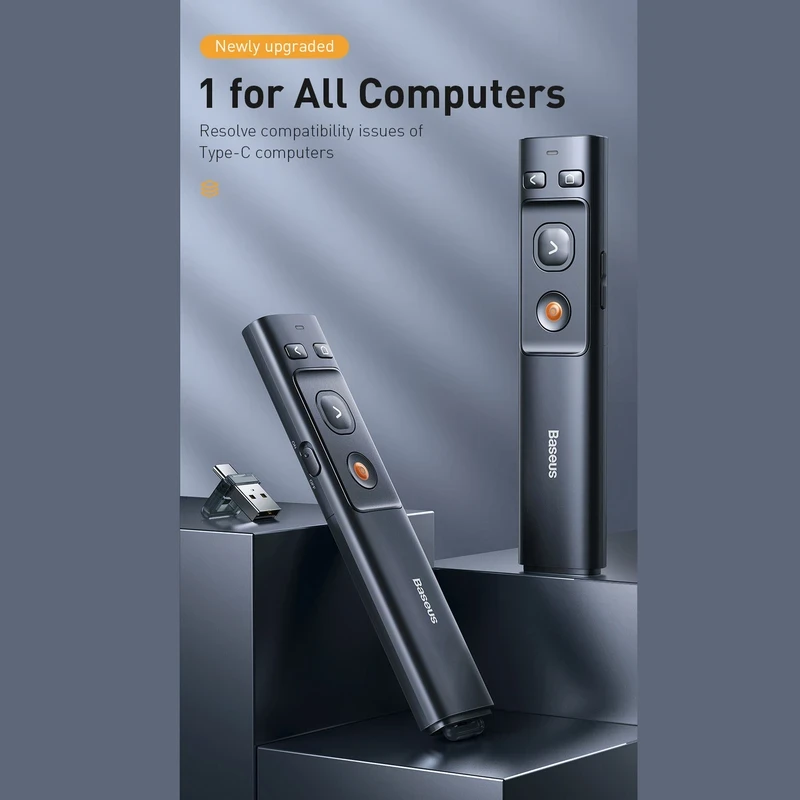 پرزنتر و پویینتر باسئوس بدون باتری مدل Baseus Orange Dot Wireless Presenter (Red Laser)