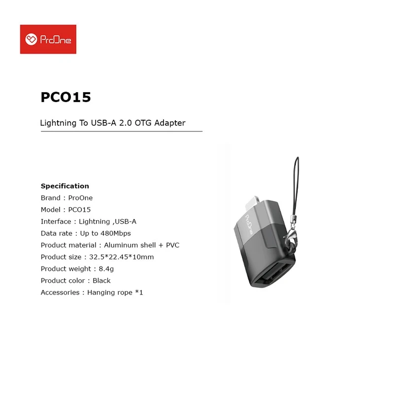 مبدل OTG تبدیل لایتنینگ به USB-A پرووان مدل ProOne PCO15
