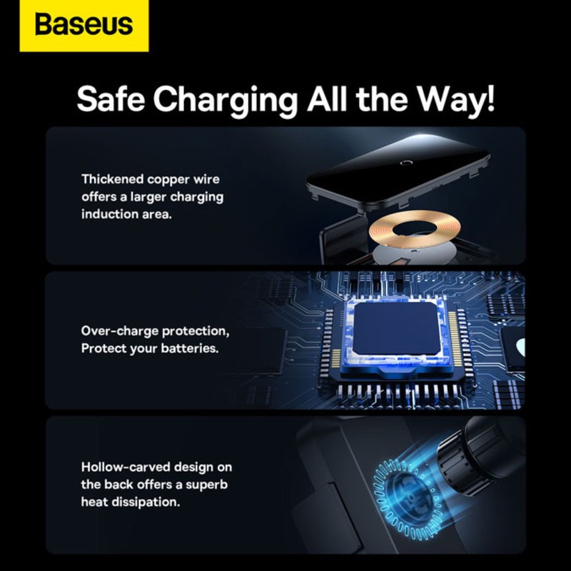 پایه نگهدارنده و شارژر بی سیم بیسوس مدل Halo Electric Wireless Charging Car Mount (15W)