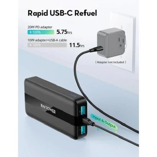 پاوربانک راوپاور مدل Ravpower RP-PB1235 ظرفیت 20000 میلی‌آمپر ساعت و توان 20 وات