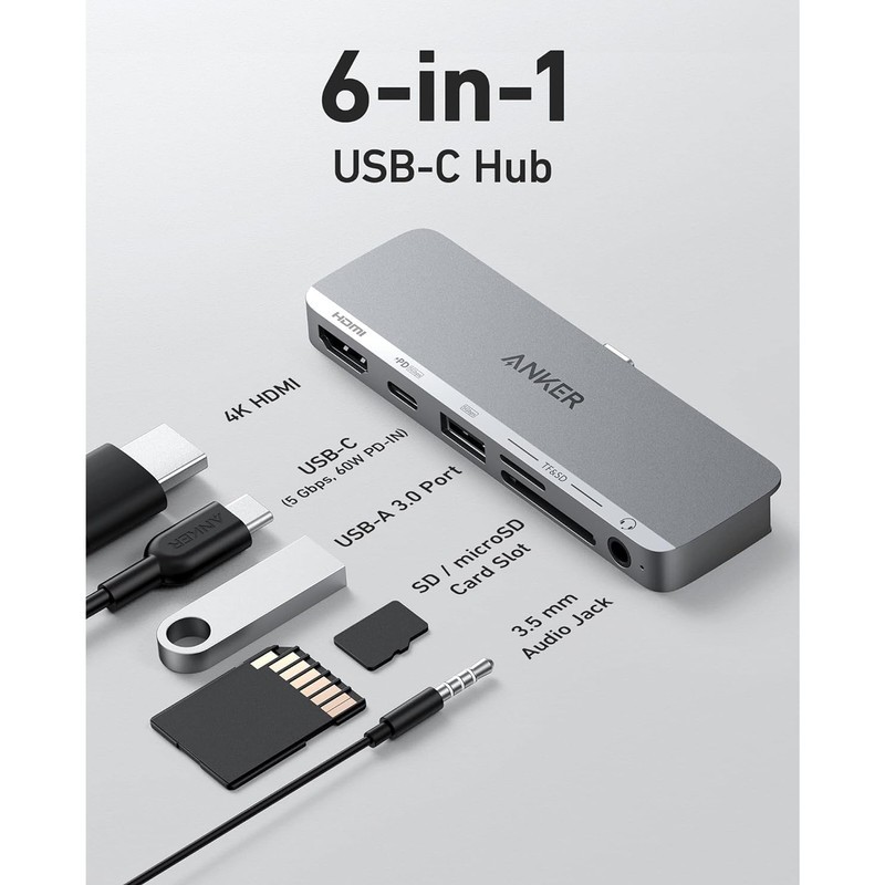 هاب 6 پورت انکر Anker 541 USB-C Hub (6-in-1) A8363HA1