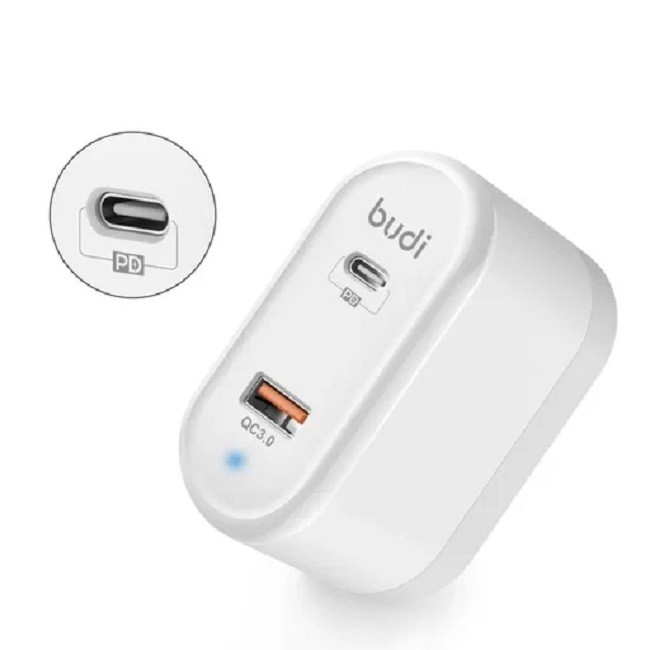 شارژر دیواری بودی مدل Budi M8j328E با خروجی USB و USB-C و توان 18 وات