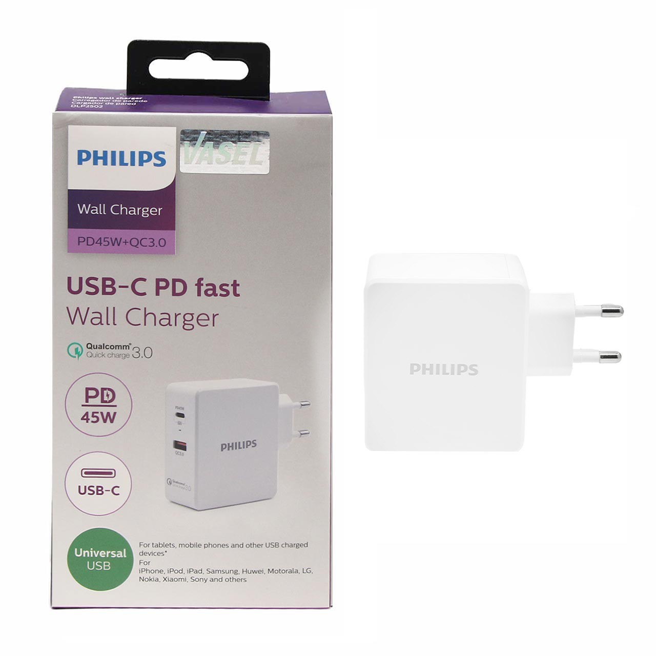 شارژر دیواری فیلیپس دو پورت DLP2509 45W