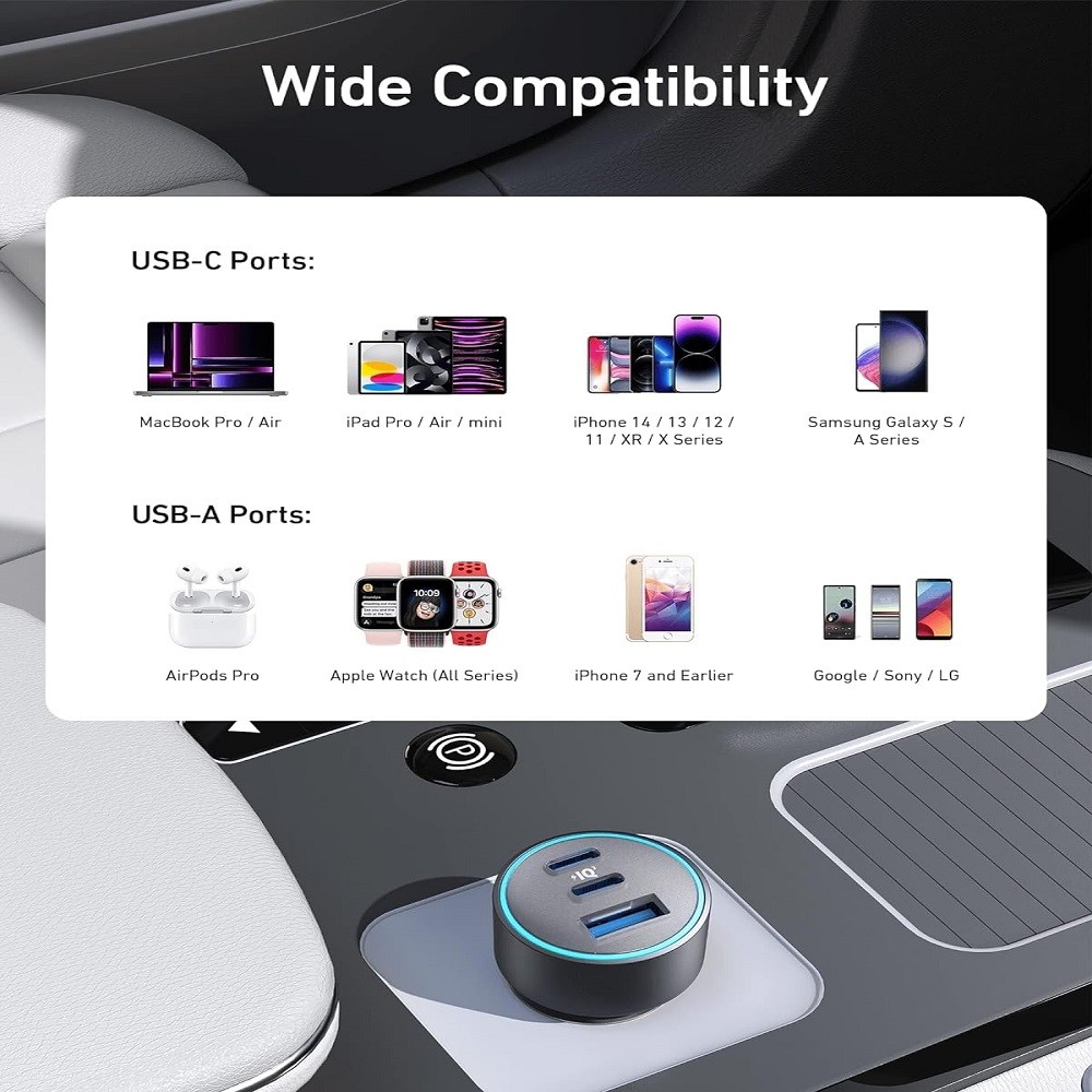 شارژر فندکی انکر 67W مدل Anker USB-C 335 Car Charger 67W Compact 3-Port B2736 به همراه کابل USB-C