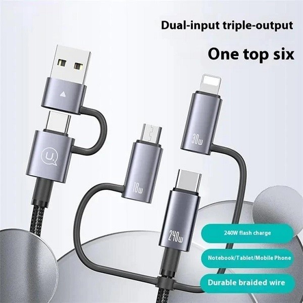 کابل تبدیل USB / USB-C به USB-C / microUSB / لایتنینگ یوسمز مدل Usams Sufeng Series SJ737 6in1 طول 1.2 متر توان 240 وات