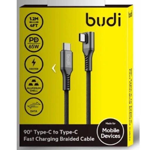 کابل شارژ USB-C به USB-C بودی مدل Budi DC253TTZ12B توان 65 وات طول 1.2 متر