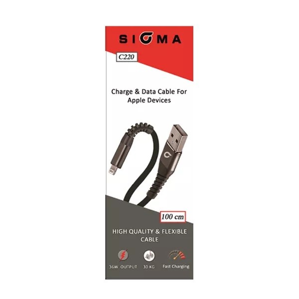 کابل شارژ و دیتا آیفون سیگما مدل C220 با طول  100 سانتی متر