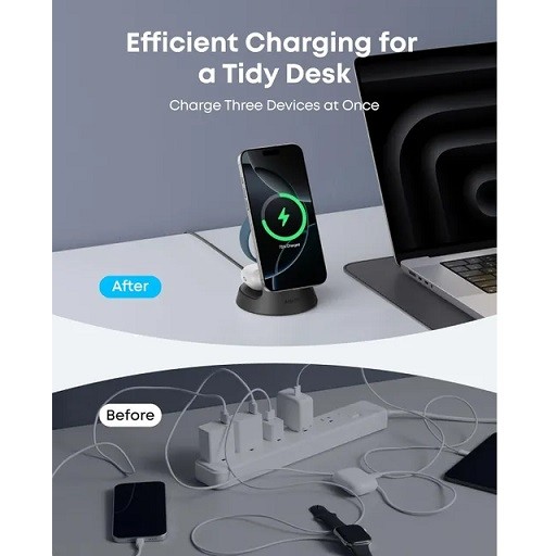 شارژر بی سیم انکر مدل Anker MagGo Wireless Charging Station 3-in-1 Qi2 B25M4 توان 15 وات