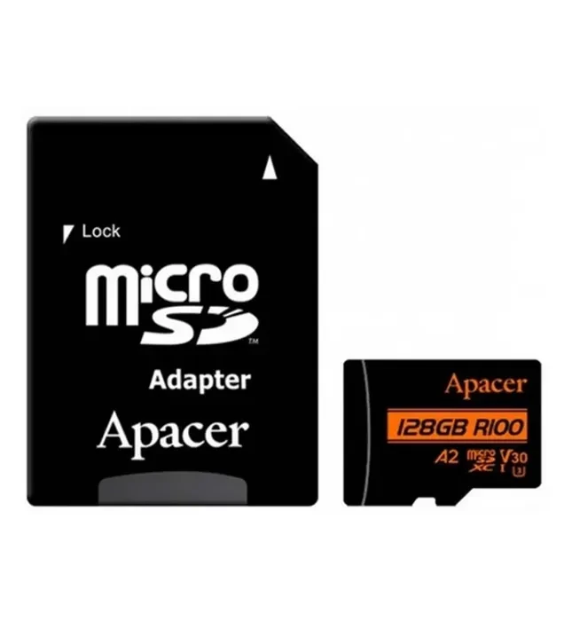 کارت حافظه میکرو اس دی اپیسر مدل MicroSD XC CL10 U3 UHS l V30 A2 W/1 100/80 به همراه آداپتور ظرفیت 128 گیگابایت