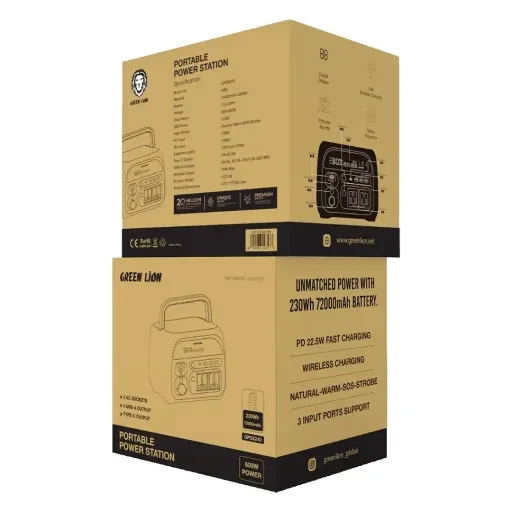 پاوربانک گرین لاین 600 وات مدل Greenlion Portable Power Station ظرفیت 72000 میلی آمپر ساعت