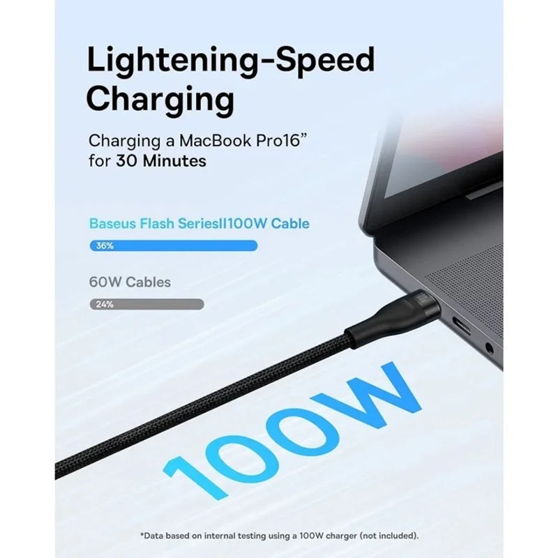 کابل 2 در 1 باسئوس Usb C - Usb C مدل Baseus Flash Series Ⅱ One-for-Two Fast Charging Cable Type-C to C+C توان 100 وات و طول 1.5 متر