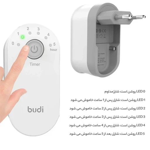 شارژر دیواری بودی مدل Budi M8J030TE با خروجی USB و USB-C و توان 18 وات