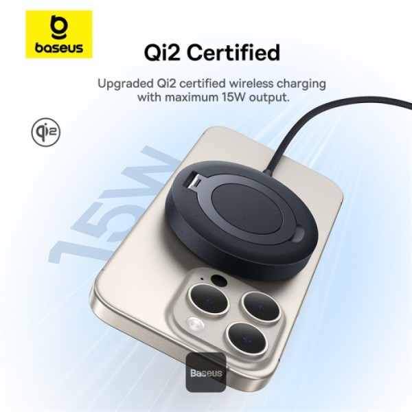 شارژر وایرلس بیسوس 15 وات مدل Baseus Simple Mini4 (Qi2 15W)