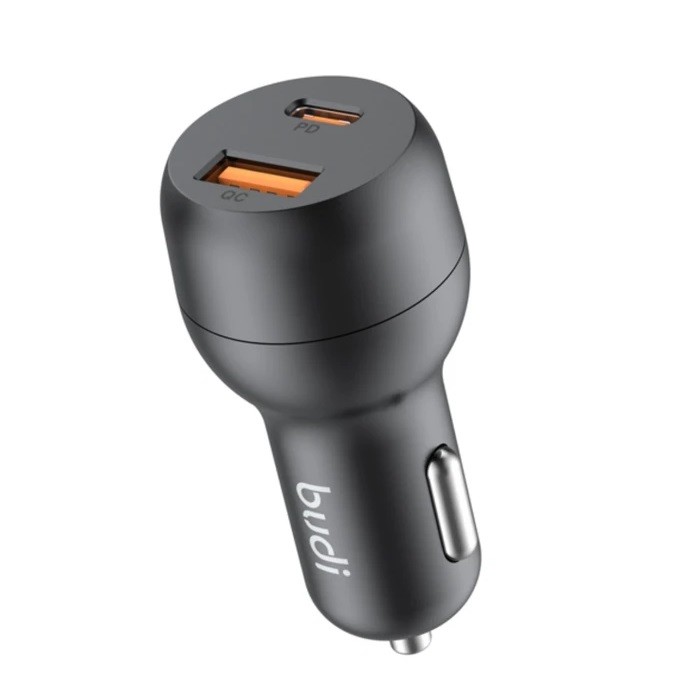 شارژر فندکی بودی مدل Budi CC108TB با خروجی USB و USB-C و توان 38 وات