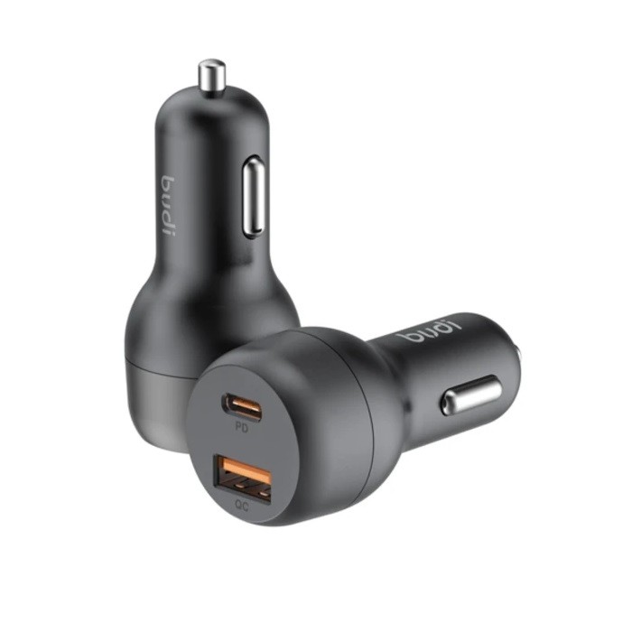 شارژر فندکی بودی مدل Budi CC108TB با خروجی USB و USB-C و توان 38 وات