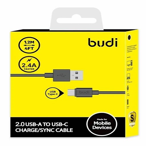 کابل تبدیل USB به USB-C بودی مدل Budi DC023T12BS طول 1.2 متر