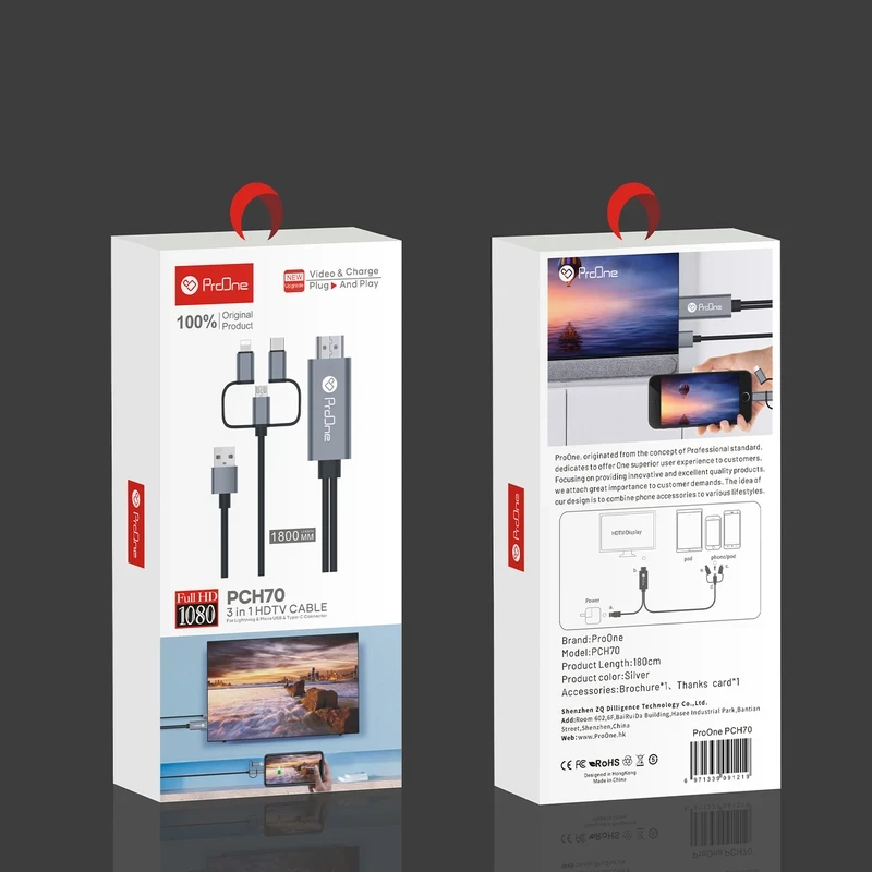 کابل تبدیل HDMI به USB-C/microUSB/ لایتنینگ پرووان مدل ProOne PCH70 طول 1.8متر