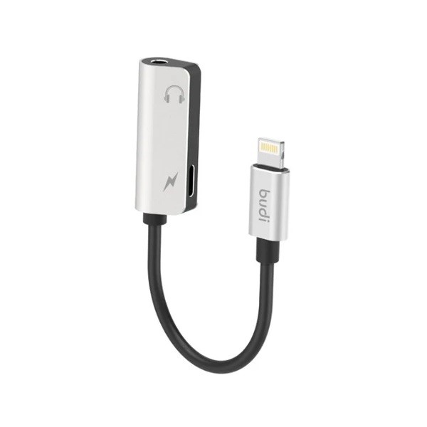 کابل تبدیل لایتنینگ به جک 3.5 میلی متری بودی مدل Budi DC137B طول 0.12 متر