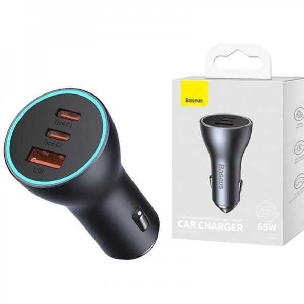 شارژر فندکی 65 وات باسئوس مدل Golden Contactor Pro Triple Fast Charger U+C+C