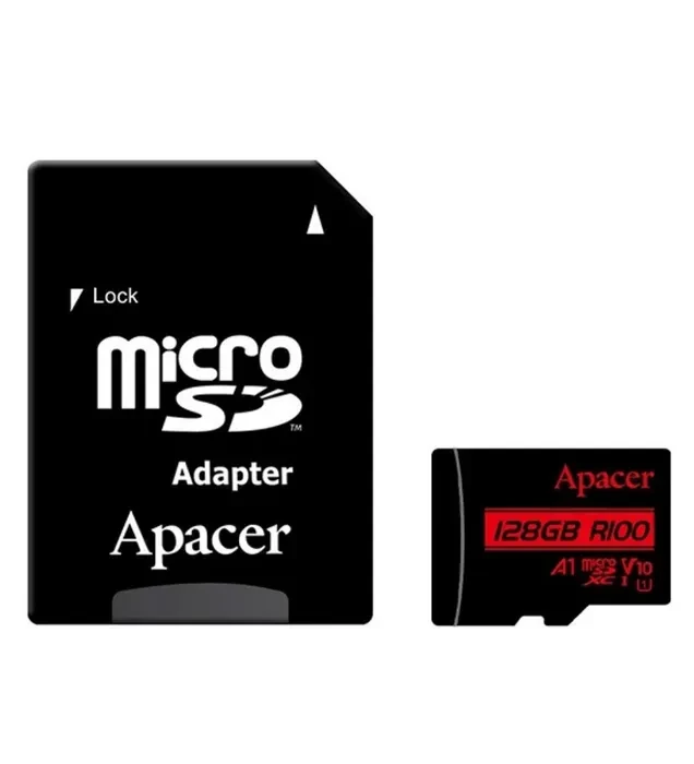 کارت حافظه میکرو اس دی اپیسر مدل MicroSD XC CL10 U1 UHS l V10 A1 W/1 R100 به همراه آداپتور ظرفیت 128 گیگابایت