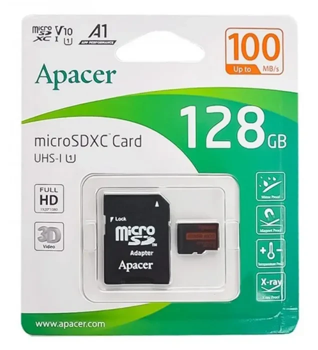 کارت حافظه میکرو اس دی اپیسر مدل MicroSD XC CL10 U1 UHS l V10 A1 W/1 R100 به همراه آداپتور ظرفیت 128 گیگابایت