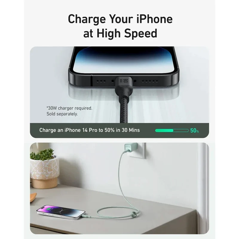 کابل شارژ USB-C به لایتنینگ انکر مدل ANKER (Bio-Nylon) A80B5 طول 0.9 متر