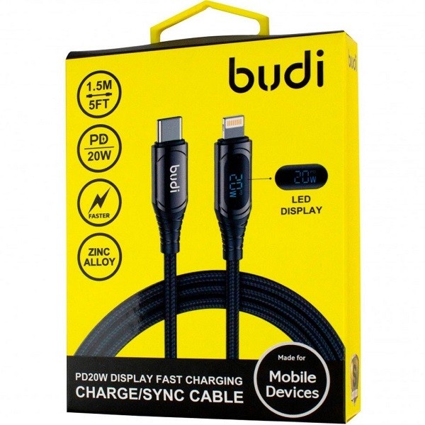 کابل شارژ کنفی USB-C به لایتنینگ بودی مدل Budi DC229TL15B طول 1.5 متر