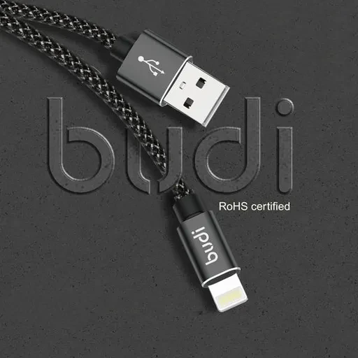 کابل شارژ کنفی USB به لایتنینگ بودی مدل Budi DC206L20B طول 2 متر