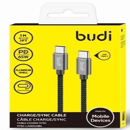 کابل کنفی تبدیل ‌USB-C به ‌USB-C بودی مدل Budi DC206TT10B توان 65 وات طول 1 متر