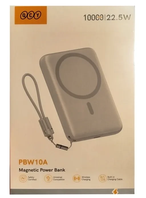 پاوربانک کیو سی وای 22.5 وات مدل PBW10A Magnetic ظرفیت 10000 میلی آمپر