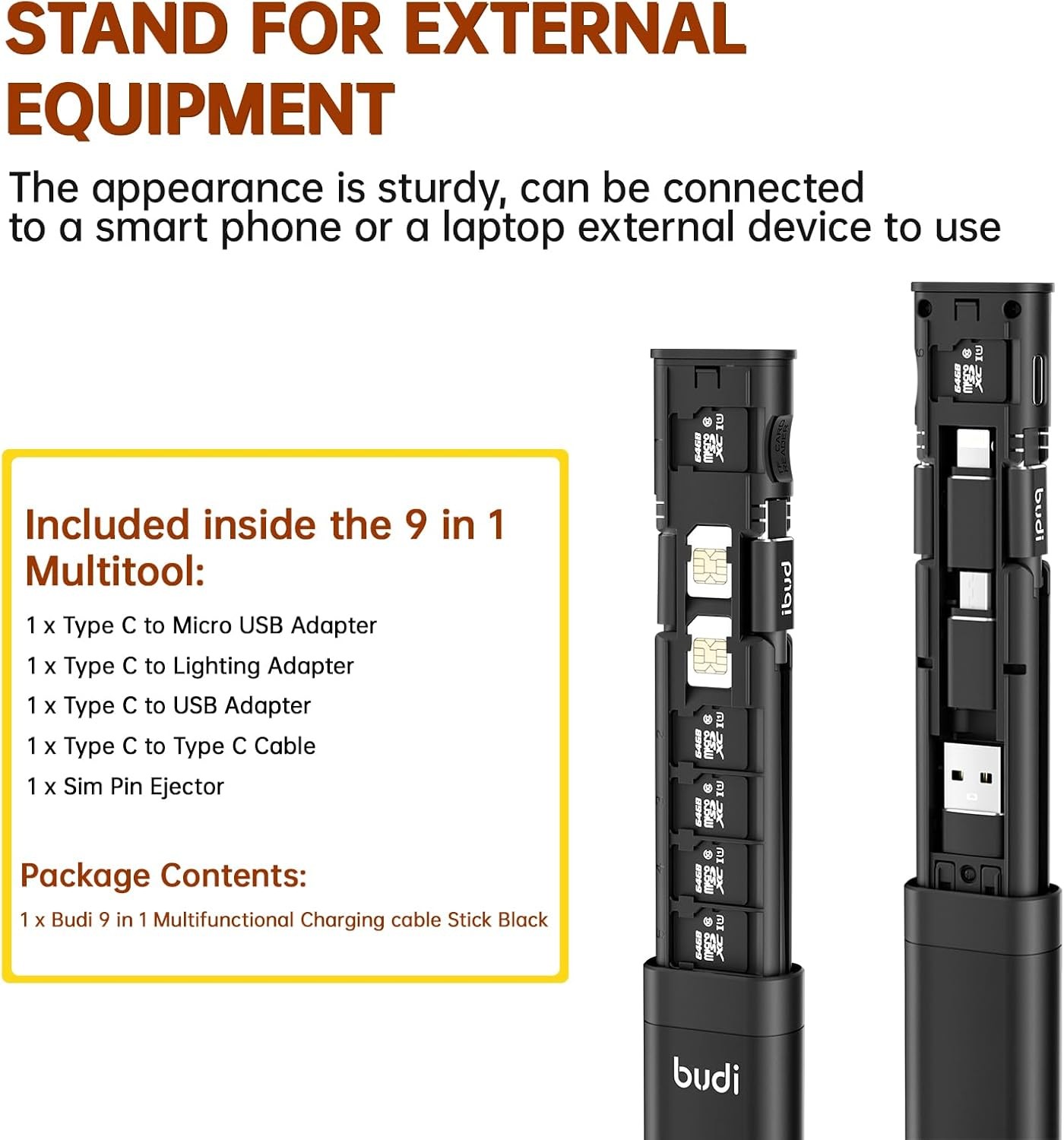 کیت 9 کاره رم ریدر و کابل تبدیل بودی مدل Budi DC516R