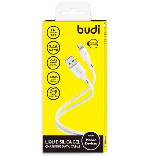 کابل شارژ ‌USB به لایتنینگ بودی مدل Budi DC256L10W جریان 2.4 آمپر طول 1 متر
