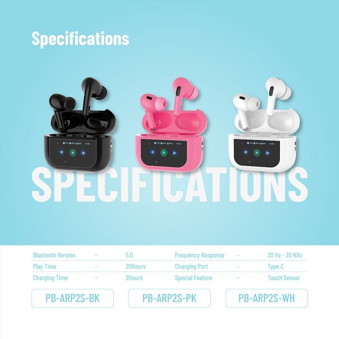 هدفون پرودو مدل Porodo Blue  Airpods Pro2 Touch Display - ANC & ENC