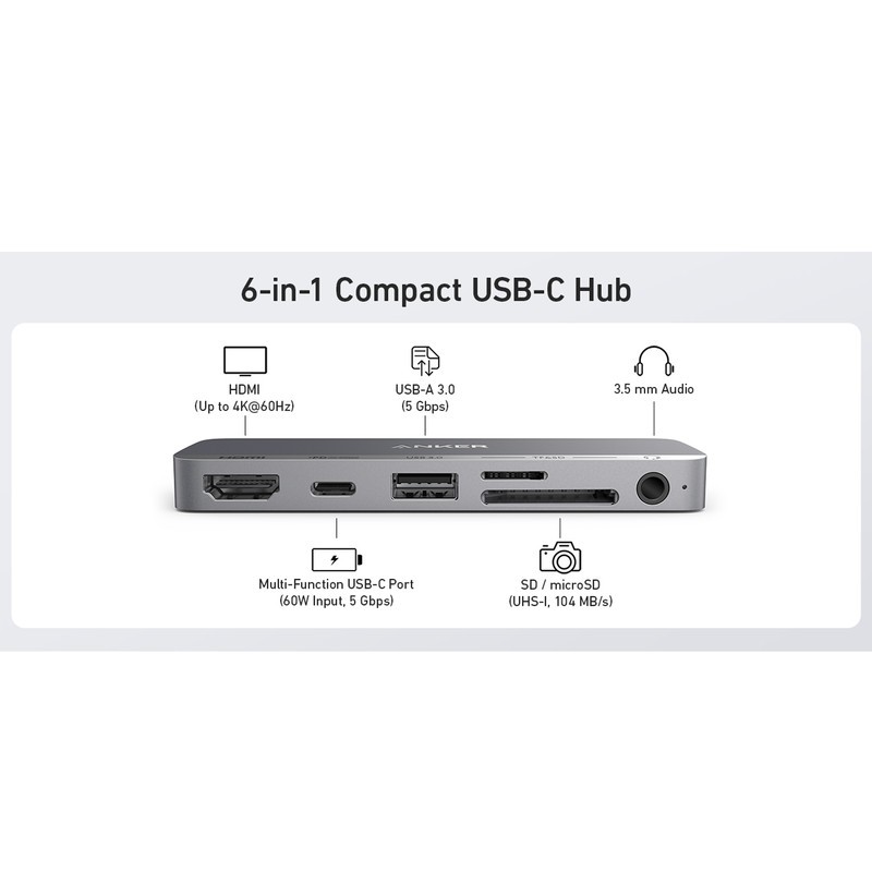 هاب 6 پورت انکر Anker 541 USB-C Hub (6-in-1) A8363HA1