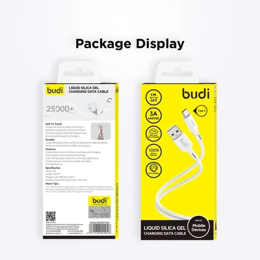 کابل شارژ ‌USB به ‌USB-C بودی مدل Budi DC256T10W طول 1 متر