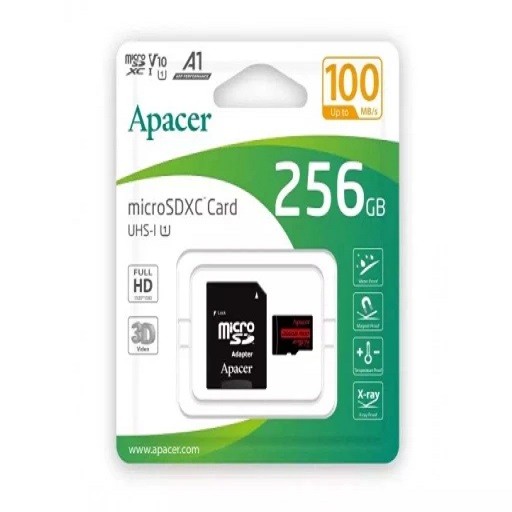 کارت حافظه میکرو اس دی اپیسر مدل MicroSD XC CL10 U1 UHS l V10 A1 W/1 R100 به همراه آداپتور ظرفیت 256 گیگابایت