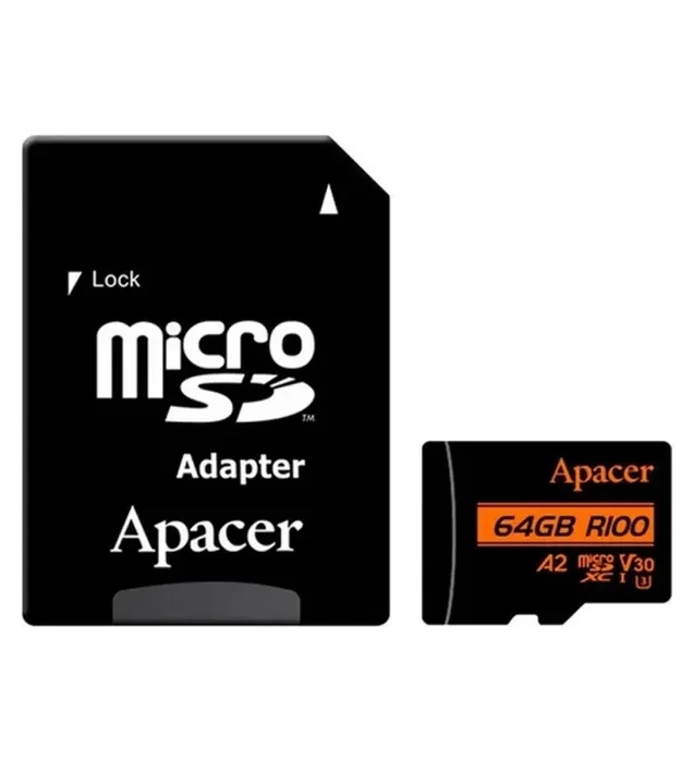 کارت حافظه میکرو اس دی اپیسر مدل MicroSD XC CL10 U3 UHS l V30 A2 W/1 100/80 به همراه آداپتور ظرفیت 64 گیگابایت