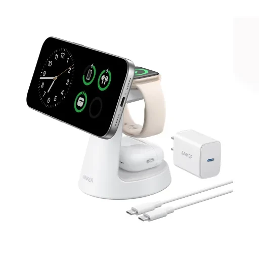 شارژر بی سیم انکر مدل Anker MagGo Wireless Charging Station 3-in-1 Qi2 B25M4 توان 15 وات