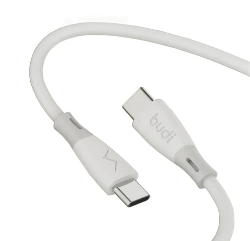 کابل تبدیل سیلیکونی ‌USB-C به ‌USB-C بودی مدل Budi DC202TT12Wتوان 65 وات طول 1.2 متر