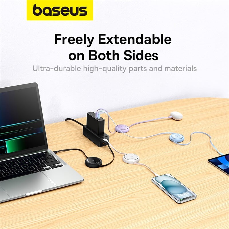 کابل تبدیل Type-C به Type-C باسئوس مدل Baseus Free2Draw Mini Retractable 100W طول 1متر