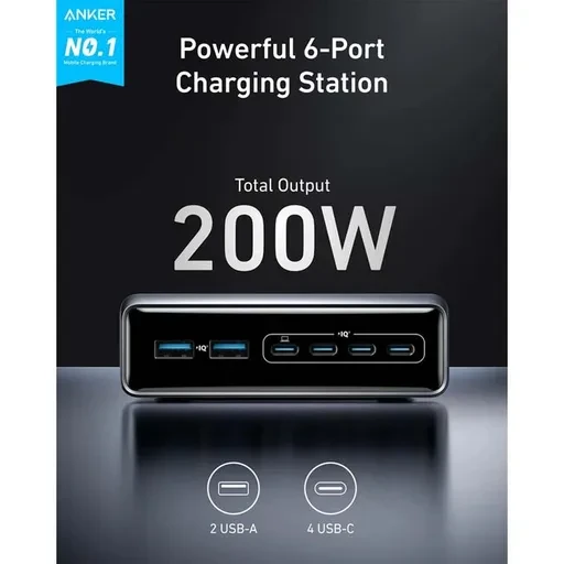 هاب شارژ ۶ پورت انکر 200 وات Anker Prime Charger GaN Charging Station A2683
