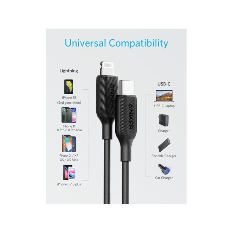 کابل تبدیل USB-C به لایتنینگ انکر Anker PowerLine III A8833 طول 1.8 متر