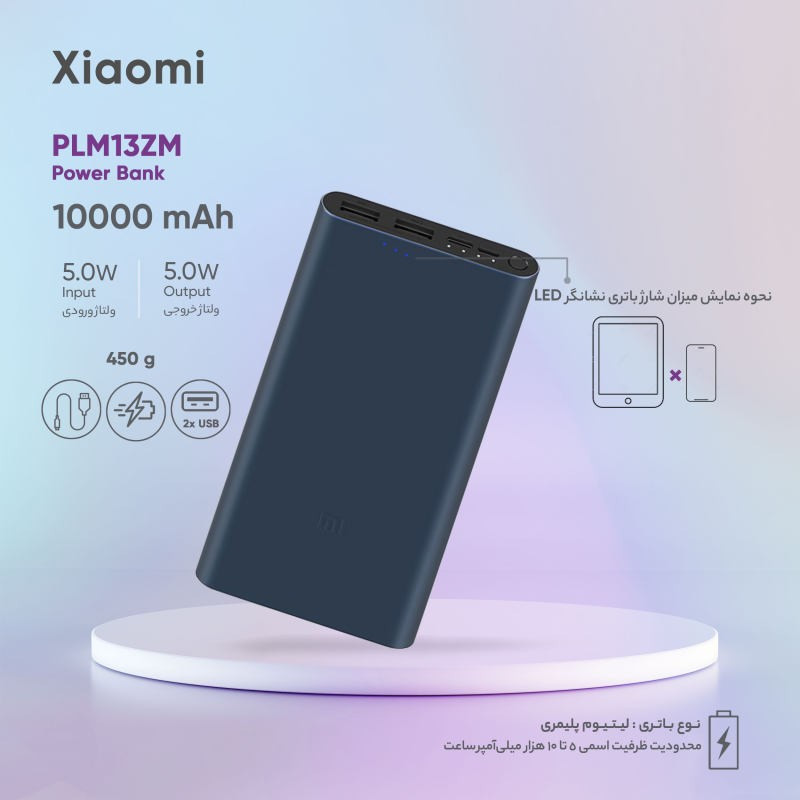 پاوربانک شیائومی مدل PLM13ZM ظرفیت 10000 میلی آمپر ساعت