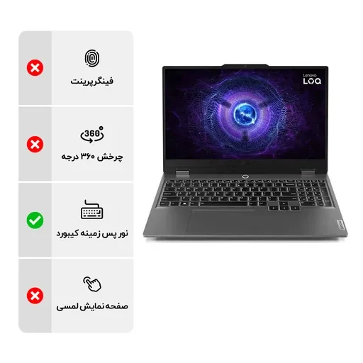 لپ تاپ 15.6 اینچی لنوو مدل Lenovo LOQ 15IAX9 i5 12450HX 12GB DDR5 512GB SSD 6GB RTX3050 IPS