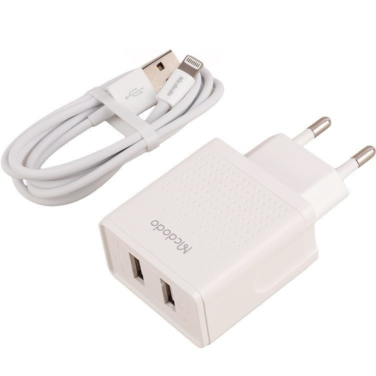 شارژر دیواری 12W دو پورت مک دودو مدل CH-3970 به همراه کابل USB به lightening