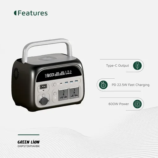پاوربانک گرین لاین 600 وات مدل Greenlion Portable Power Station ظرفیت 72000 میلی آمپر ساعت