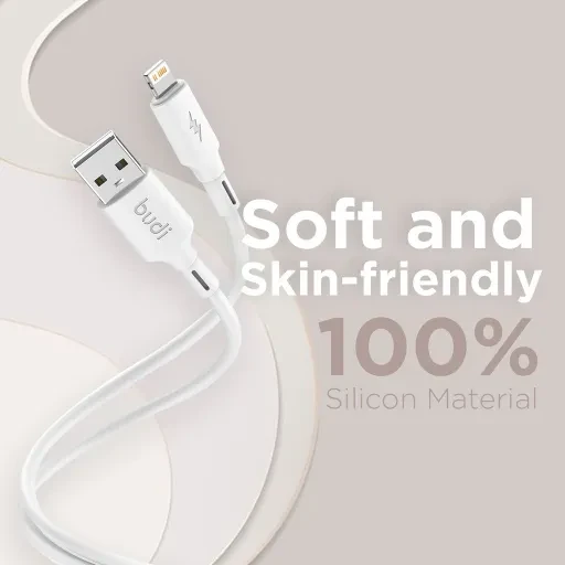 کابل شارژ ‌USB به لایتنینگ بودی مدل Budi DC256L10W جریان 2.4 آمپر طول 1 متر