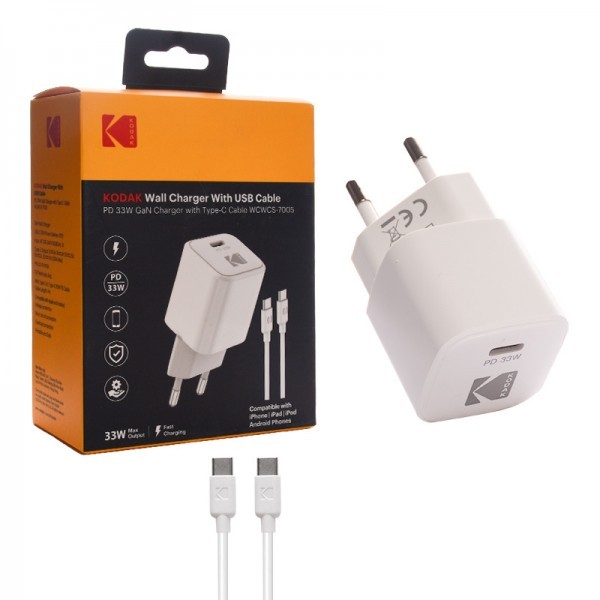 شارژر دیواری کداک 33 وات مدل WCWCS-7005 به همراه کابل USB-C به USB-C